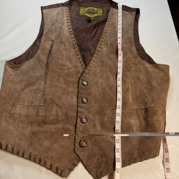 Vintage G-III Pelle Global Brown Suede Leather Vest Western Button Front Mens L - Picture 11 of 11
